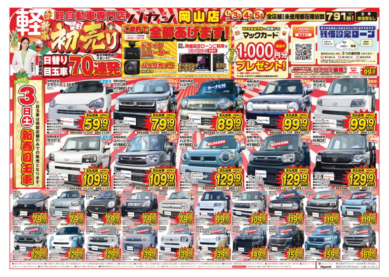 初売り！日替り目玉車70連発！